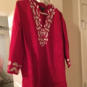 Style & Co. Red Linen Embroidered Tunic